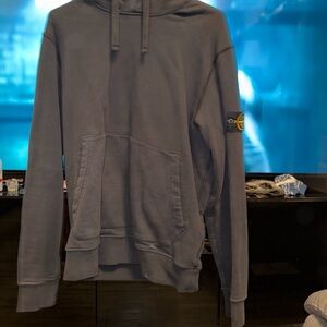 Stone Island Charcoal Gray Hoodie with Branded Neck Tag